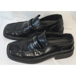 Kenneth Cole Reaction Square Toe Slip On Dress Shoes Black Leather Men Size 9